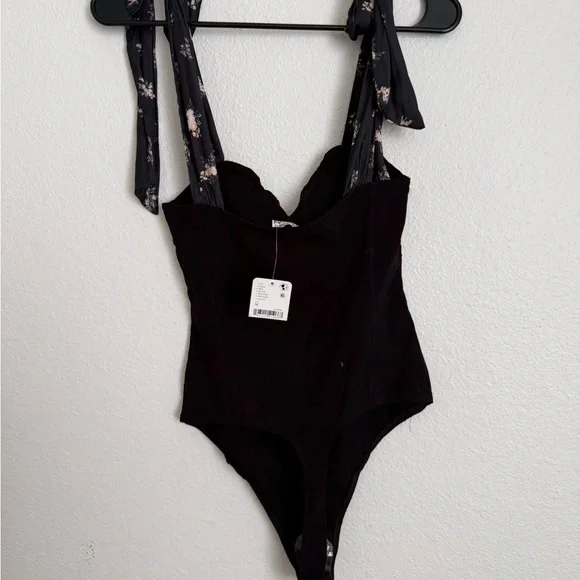 Free people Movement by Free People Black Bodysuit with Floral Accents - Picture 5 of 8